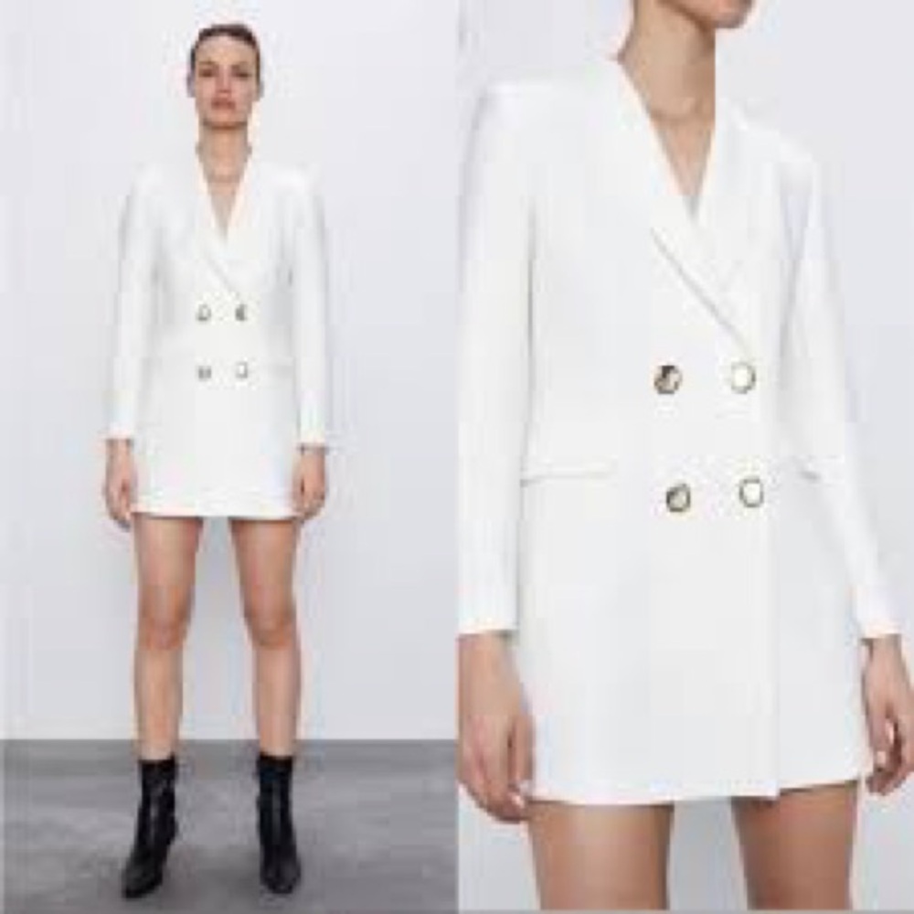 Zara Ivory Blazer Dress with Metallic Details